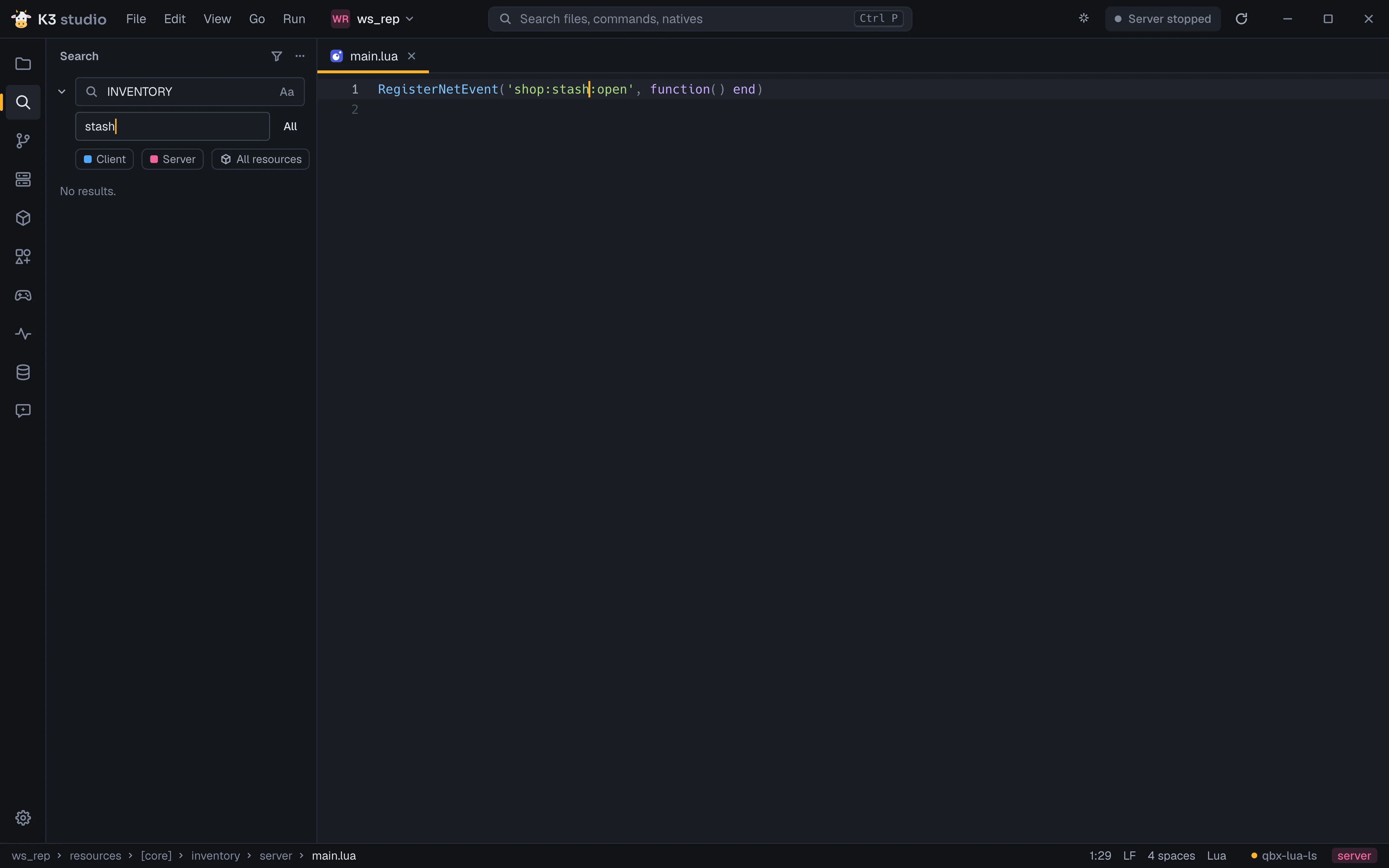Replace in workspace